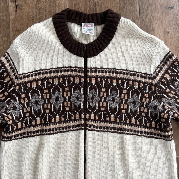 Vintage 90s St Michael Crew Neck Full Zip Fair Isle Cardigan Fishermans Sweater - Picture 3 of 15
